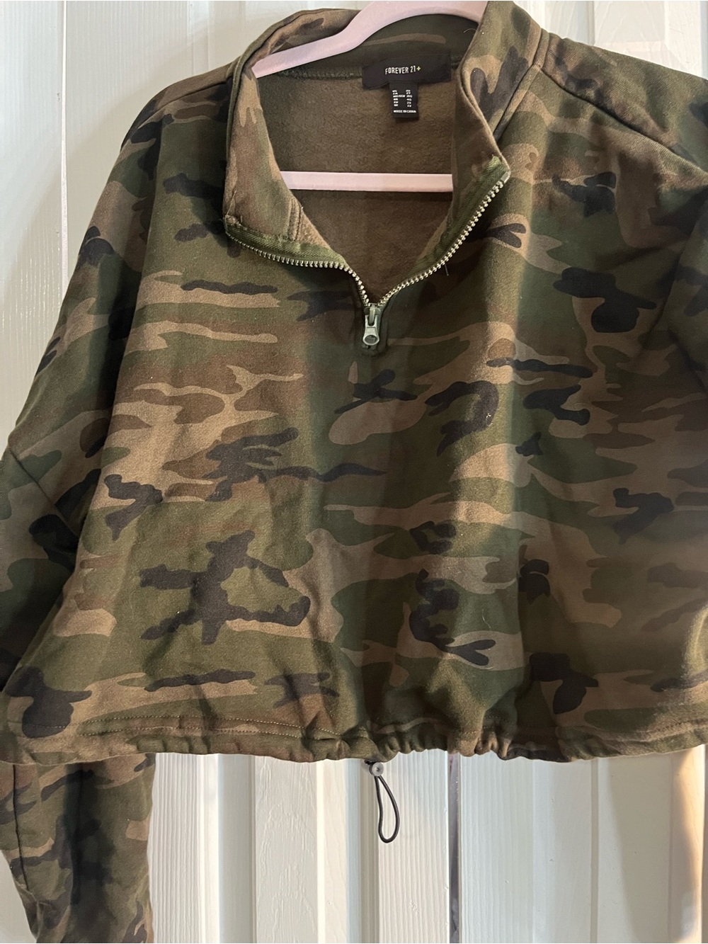 Forever 21 Olive Green Camo Quarter-Zip Pullover